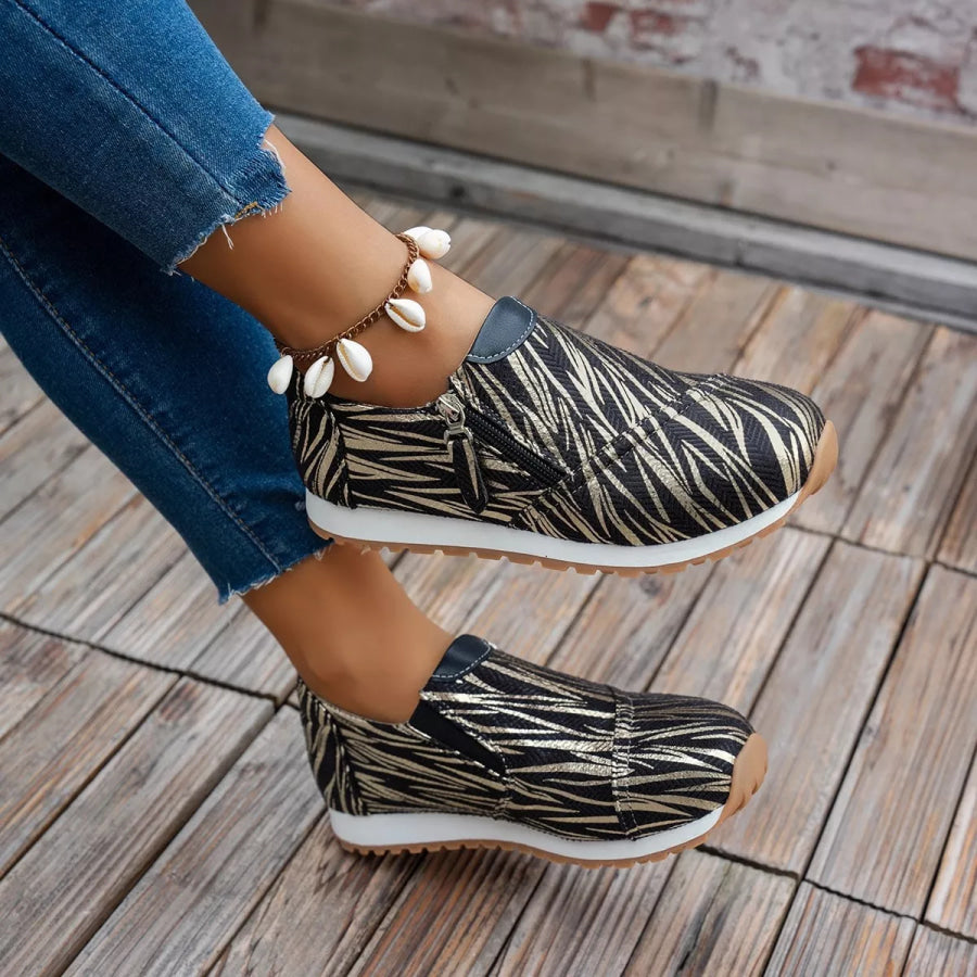 Round Toe Zipper Detail Slip-Ons Black / 36 Apparel and Accessories