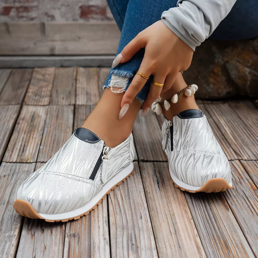 Round Toe Zipper Detail Slip-Ons Grey / 36 Apparel and Accessories