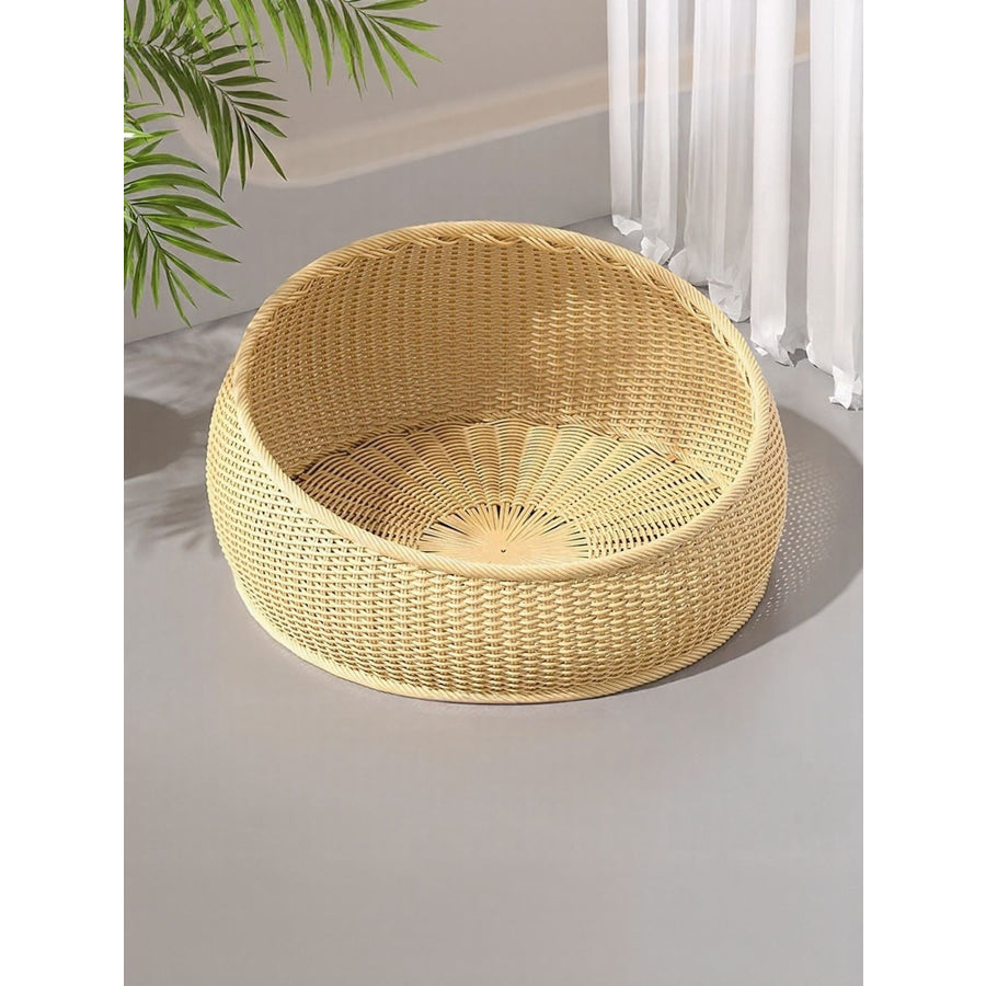 Round Woven Rattan Pet Nest Beige Rattan Nest / M Apparel and Accessories
