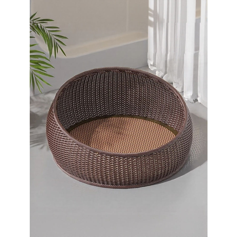 Round Woven Rattan Pet Nest Brown Rattan Nest + Pad / M Apparel and Accessories