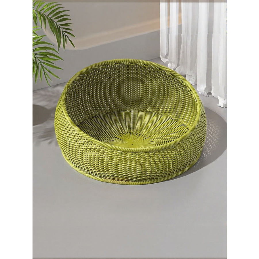 Round Woven Rattan Pet Nest Green Rattan Nest / M Apparel and Accessories