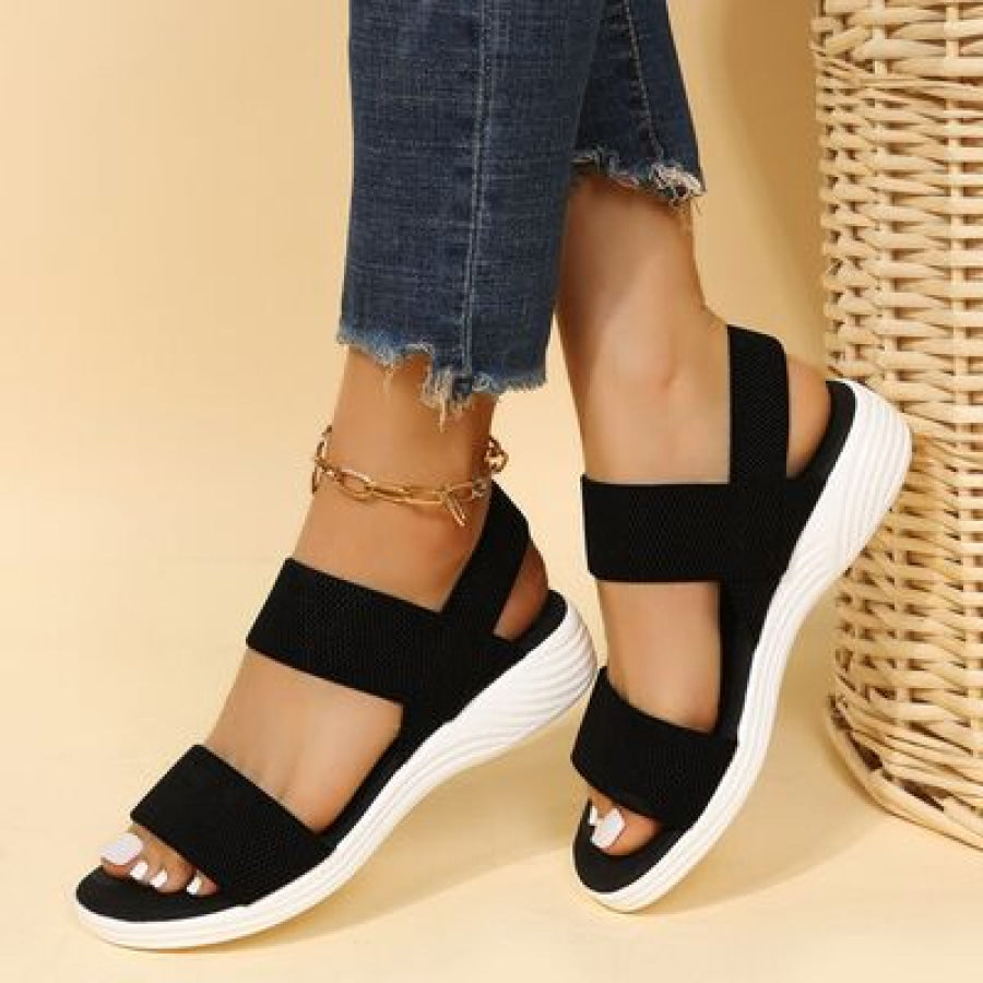 Rubber Open Toe Low Heel Sandals Black / 36(US5) Apparel and Accessories