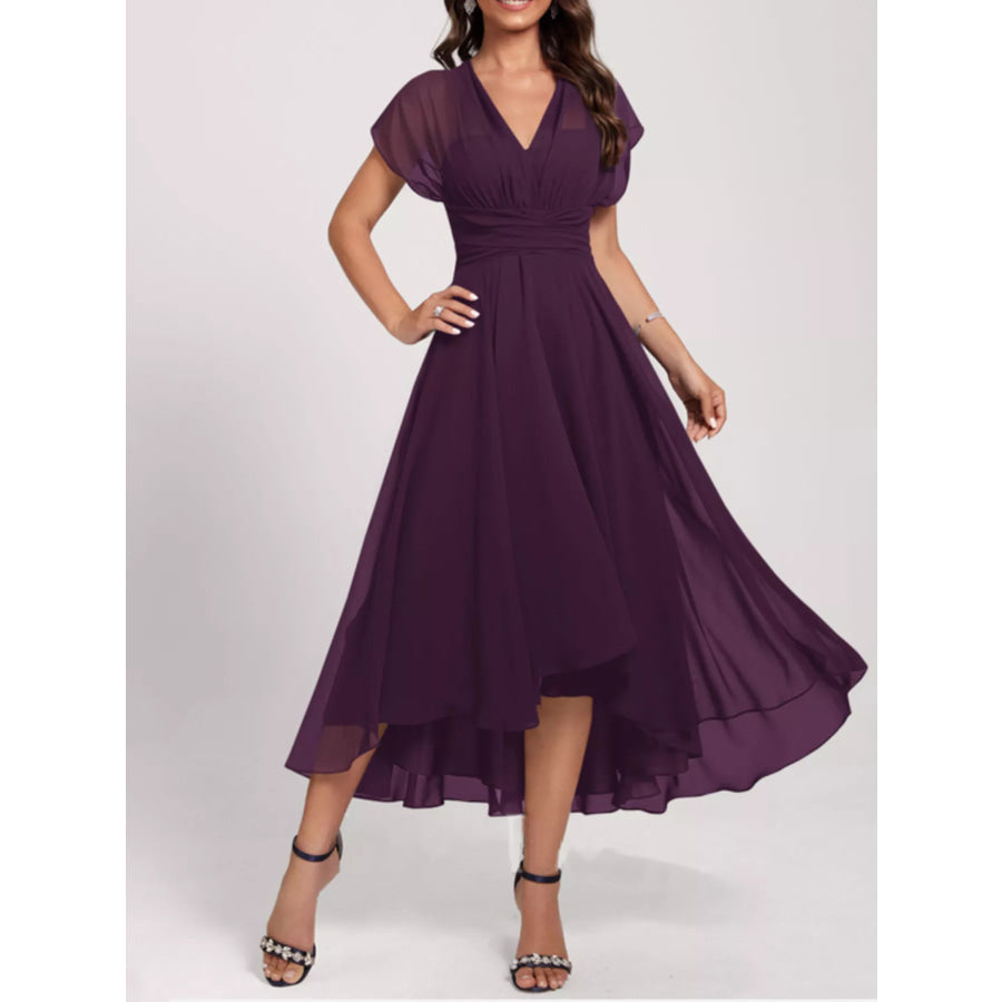 Ruched A-Line Midi Dress Grape Purple / S Apparel and Accessories