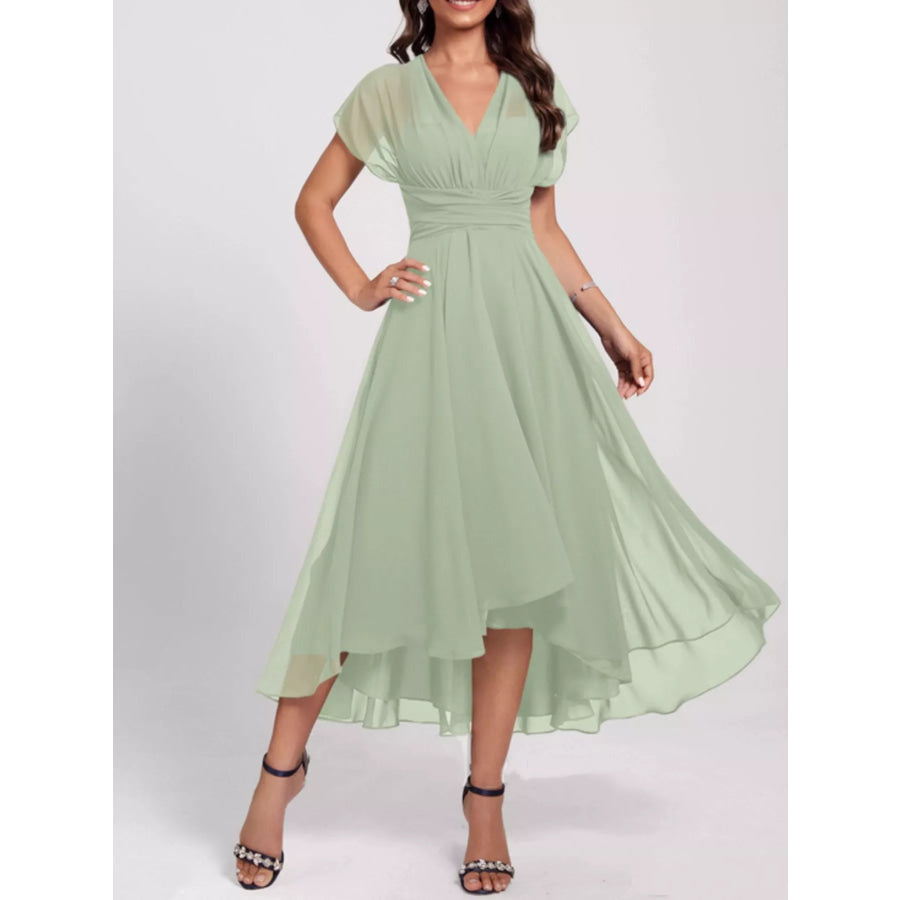 Ruched A-Line Midi Dress Light Green / S Apparel and Accessories