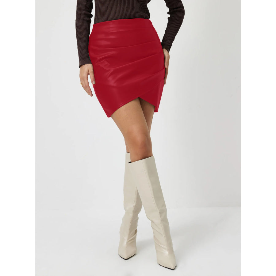 Ruched Asymmetrical Hem Skirt Apparel and Accessories