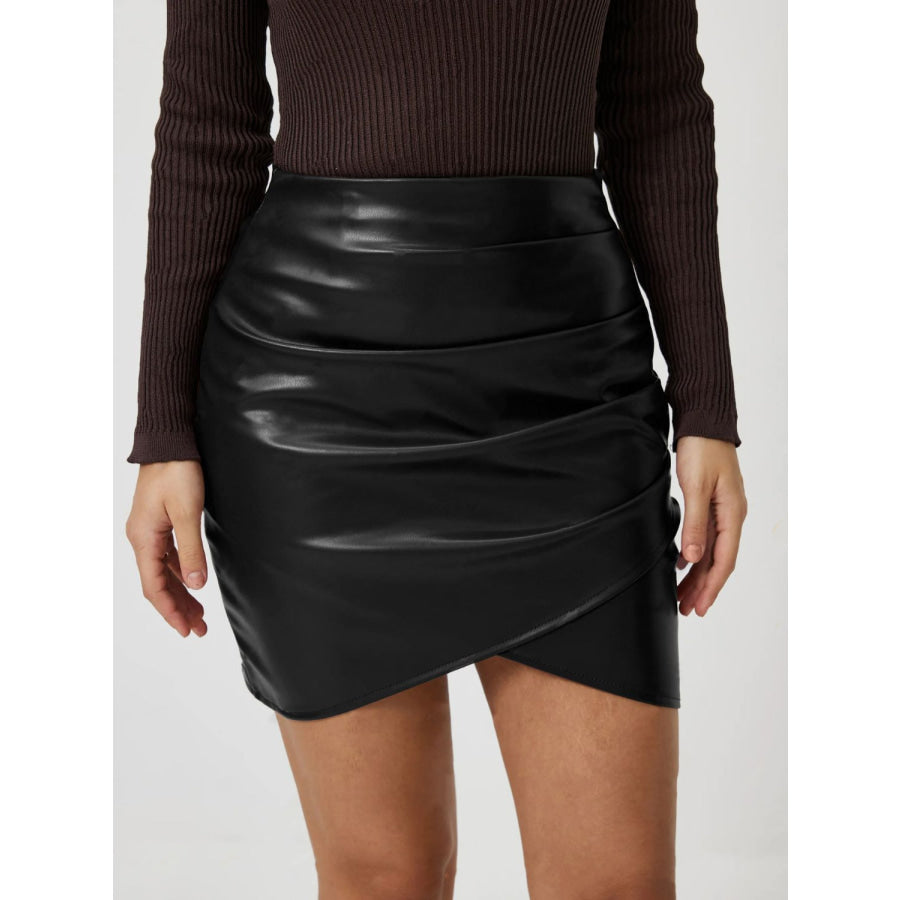 Ruched Asymmetrical Hem Skirt Black / S Apparel and Accessories