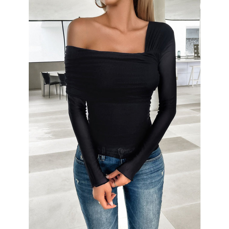 Ruched Asymmetrical Long Sleeve T-Shirt Apparel and Accessories