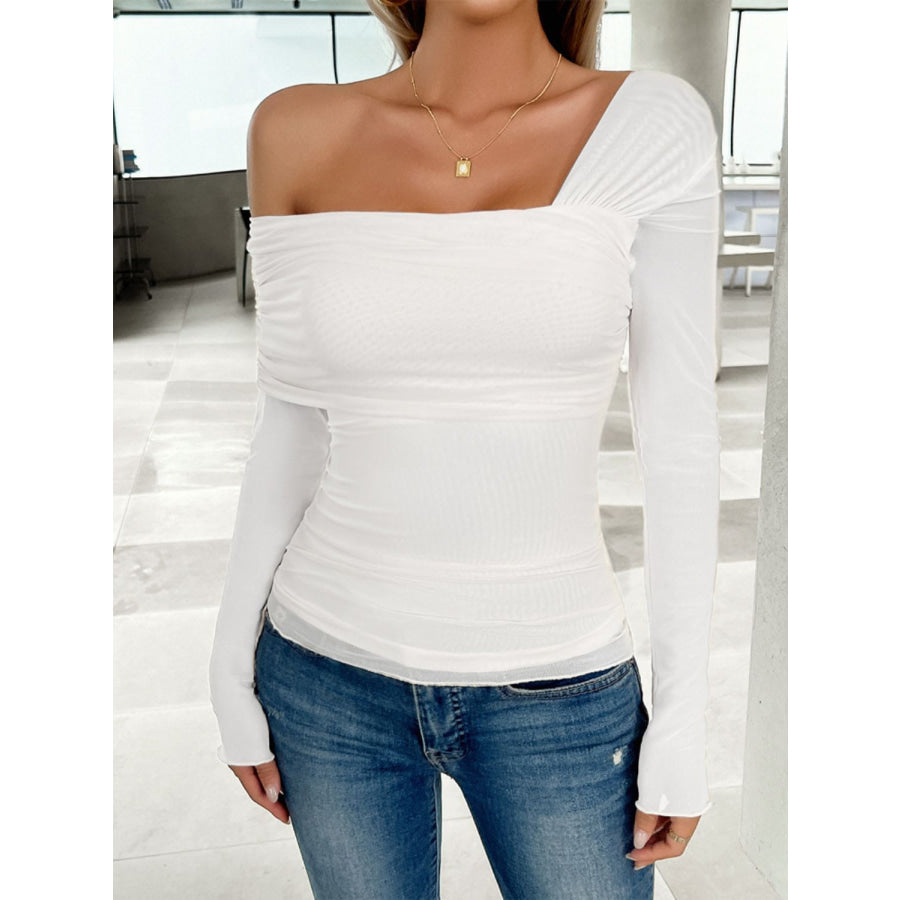 Ruched Asymmetrical Long Sleeve T-Shirt Apparel and Accessories