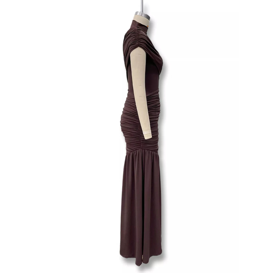 Ruched Asymmetrical Mock Neck Dress Apparel and Accessories
