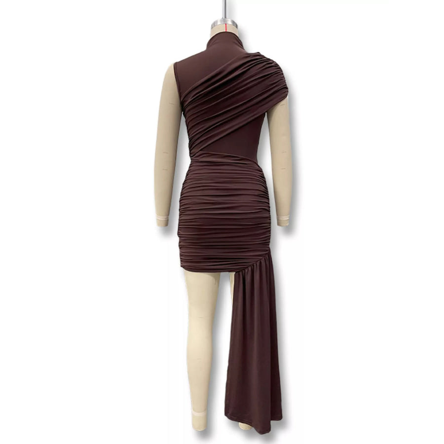 Ruched Asymmetrical Mock Neck Dress Apparel and Accessories