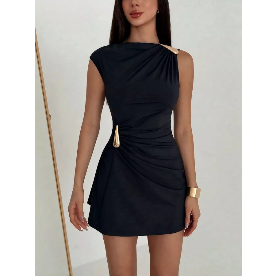 Ruched Asymmetrical Sleeveless Mini Dress Apparel and Accessories