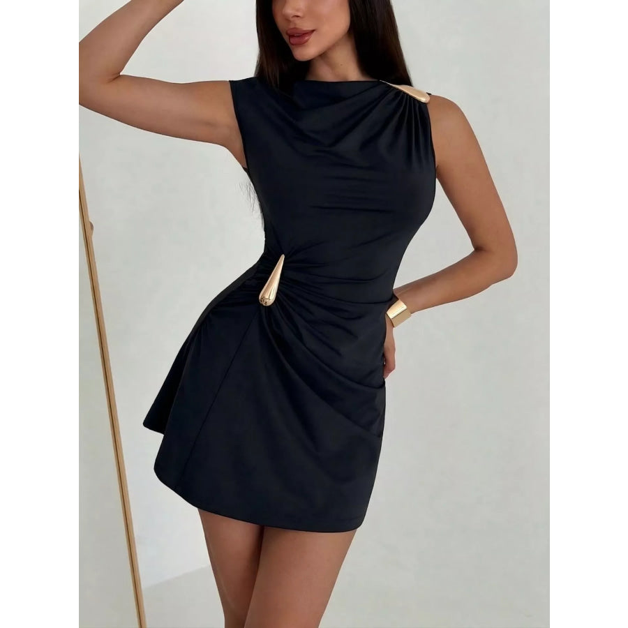 Ruched Asymmetrical Sleeveless Mini Dress Black / S Apparel and Accessories