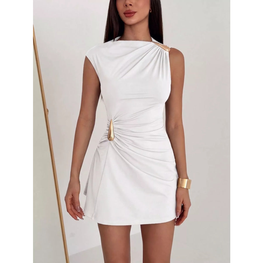Ruched Asymmetrical Sleeveless Mini Dress White / S Apparel and Accessories