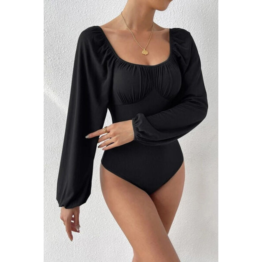 Ruched Balloon Sleeve Bodysuit Clothing