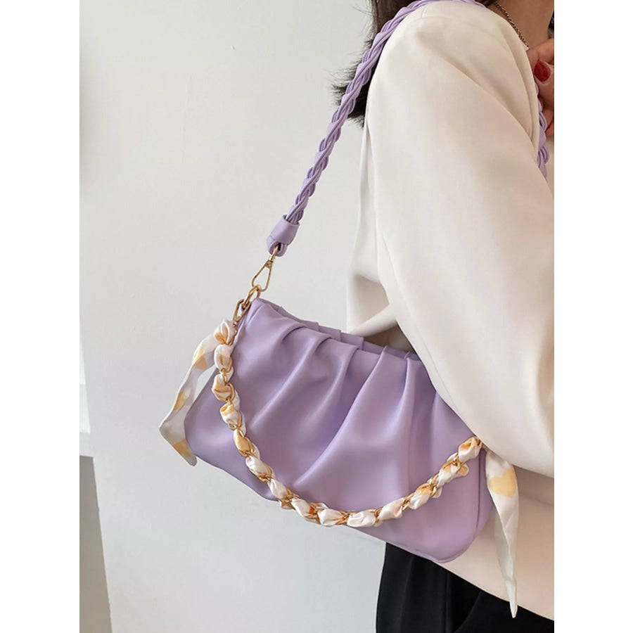 Ruched Braided Handle Shoulder Bag Apparel and Accessories