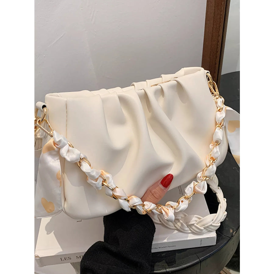 Ruched Braided Handle Shoulder Bag Apparel and Accessories