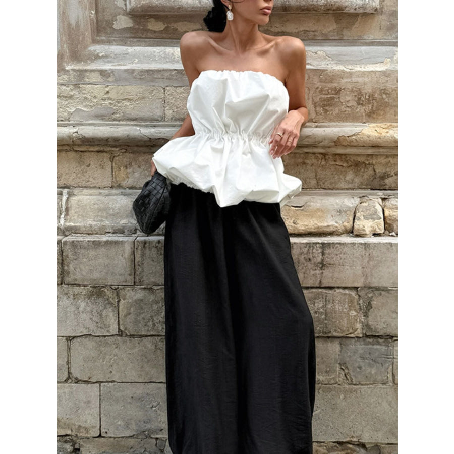 Ruched Bubble Hem Tube Top Apparel and Accessories