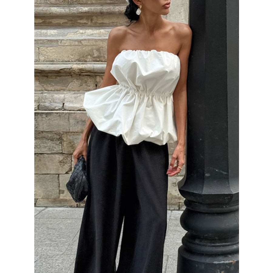Ruched Bubble Hem Tube Top Apparel and Accessories