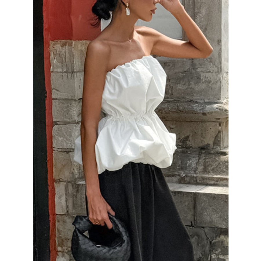 Ruched Bubble Hem Tube Top Apparel and Accessories