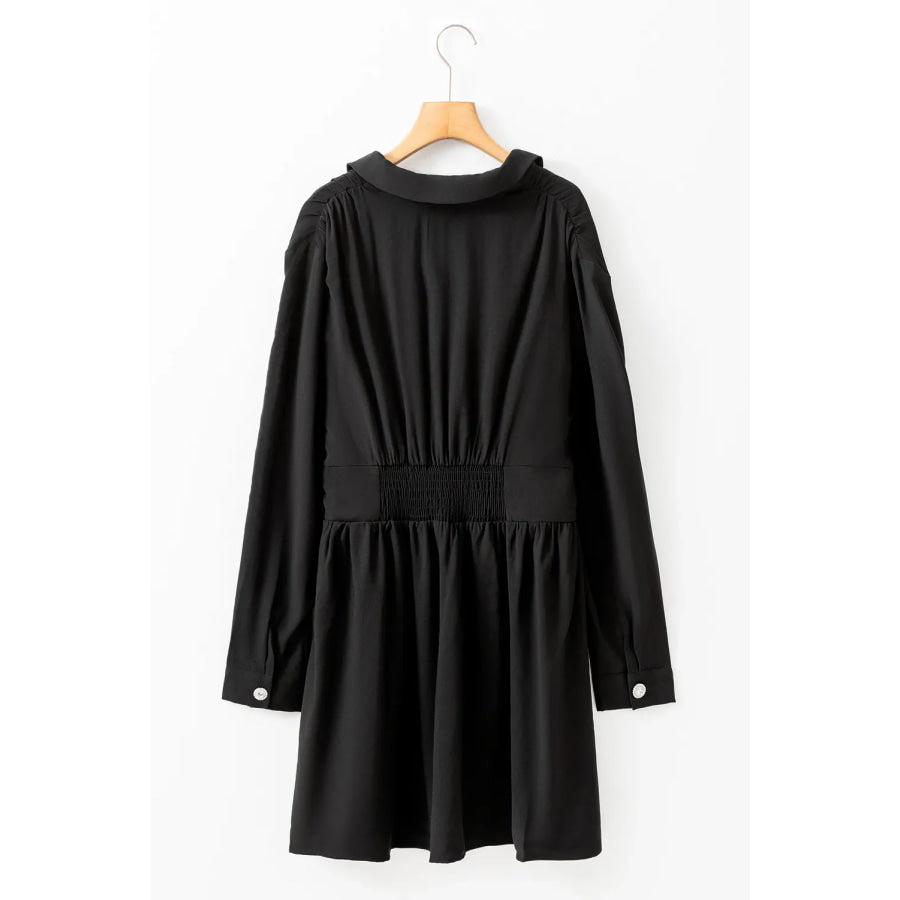 Ruched Button Up Long Sleeve Dress Apparel and Accessories