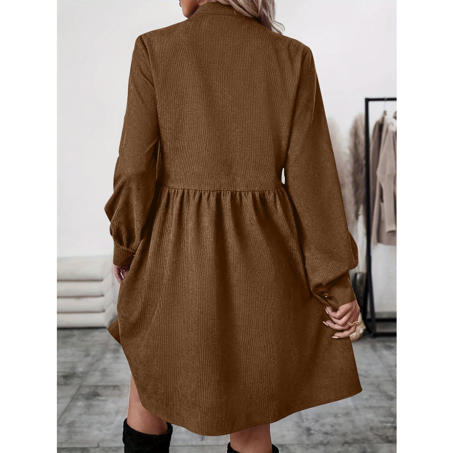 Ruched Button Up Long Sleeve Dress Apparel and Accessories