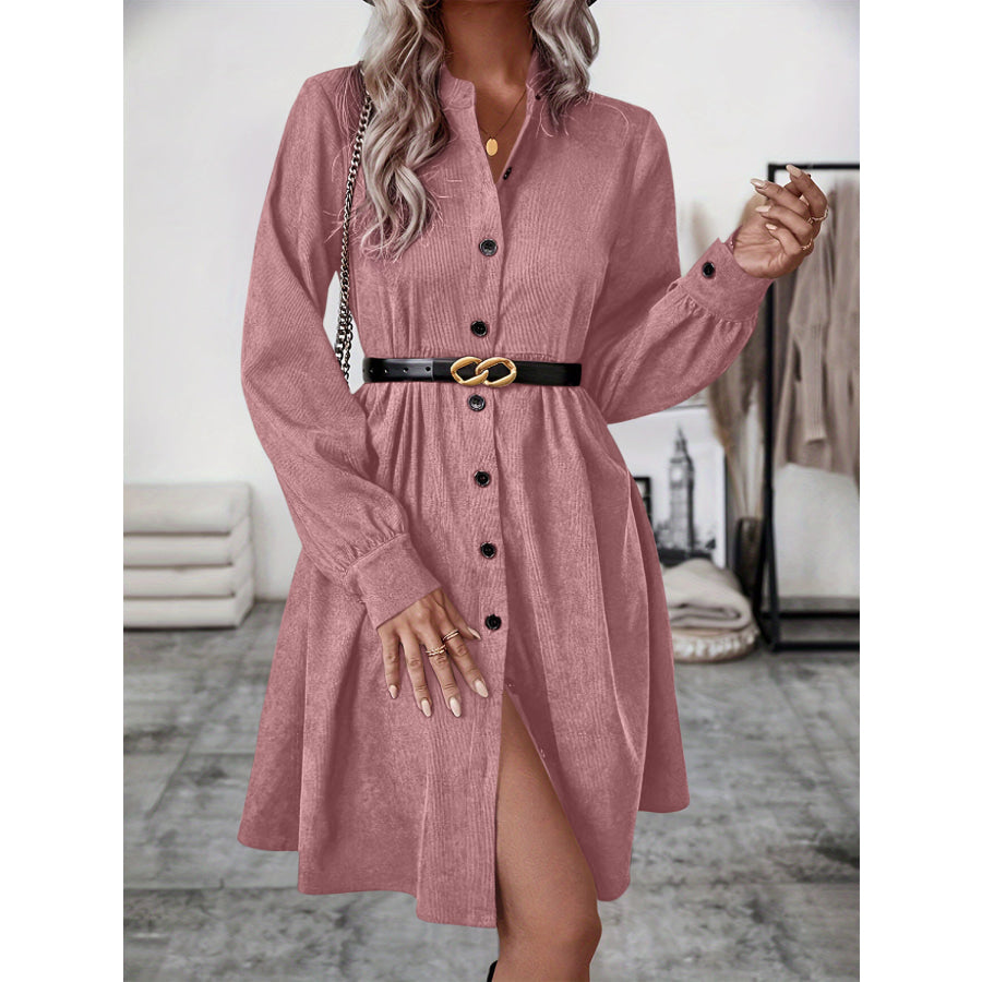 Ruched Button Up Long Sleeve Dress Apparel and Accessories