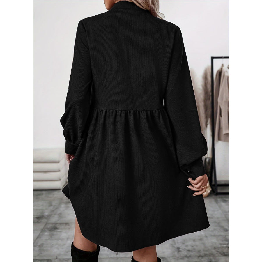 Ruched Button Up Long Sleeve Dress Apparel and Accessories