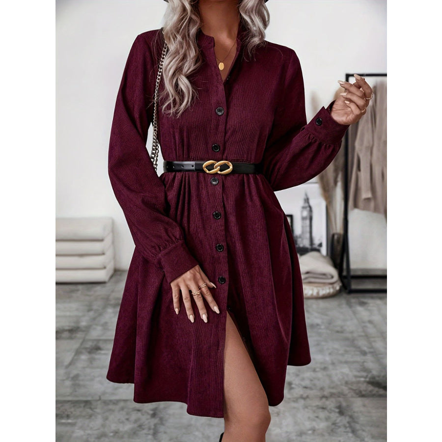 Ruched Button Up Long Sleeve Dress Apparel and Accessories