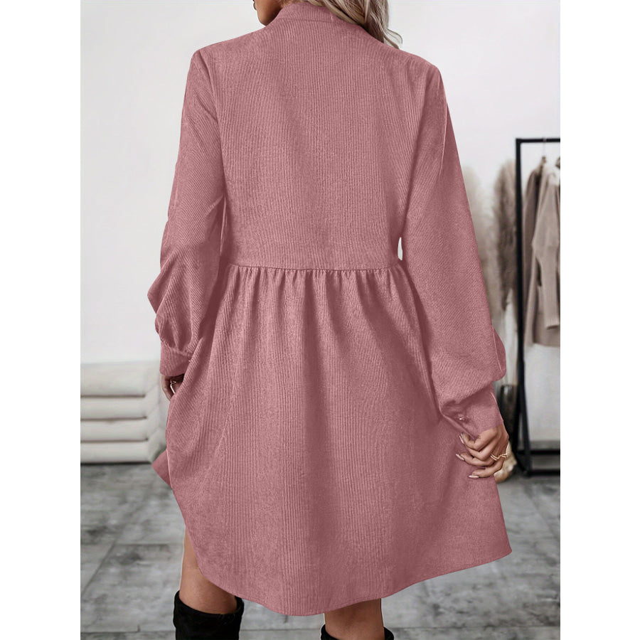 Ruched Button Up Long Sleeve Dress Apparel and Accessories