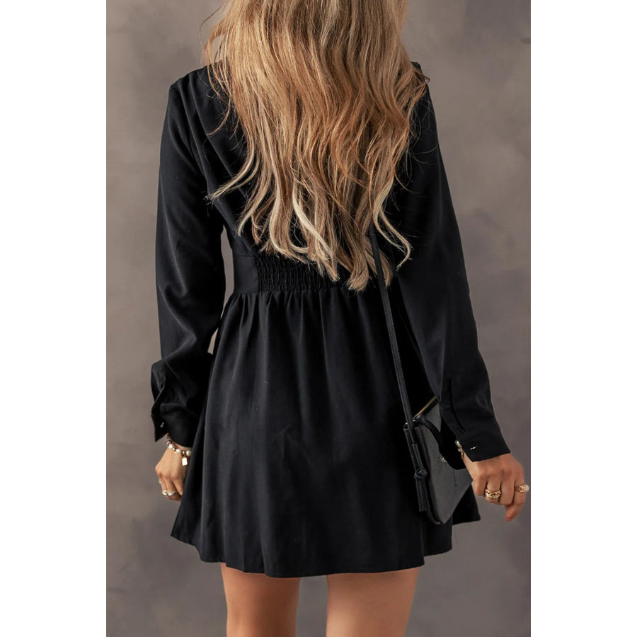 Ruched Button Up Long Sleeve Dress Apparel and Accessories