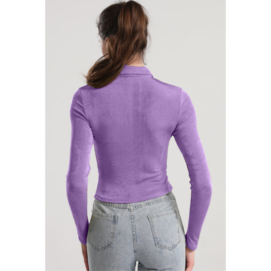 Ruched Button Up Long Sleeve T-Shirt Apparel and Accessories