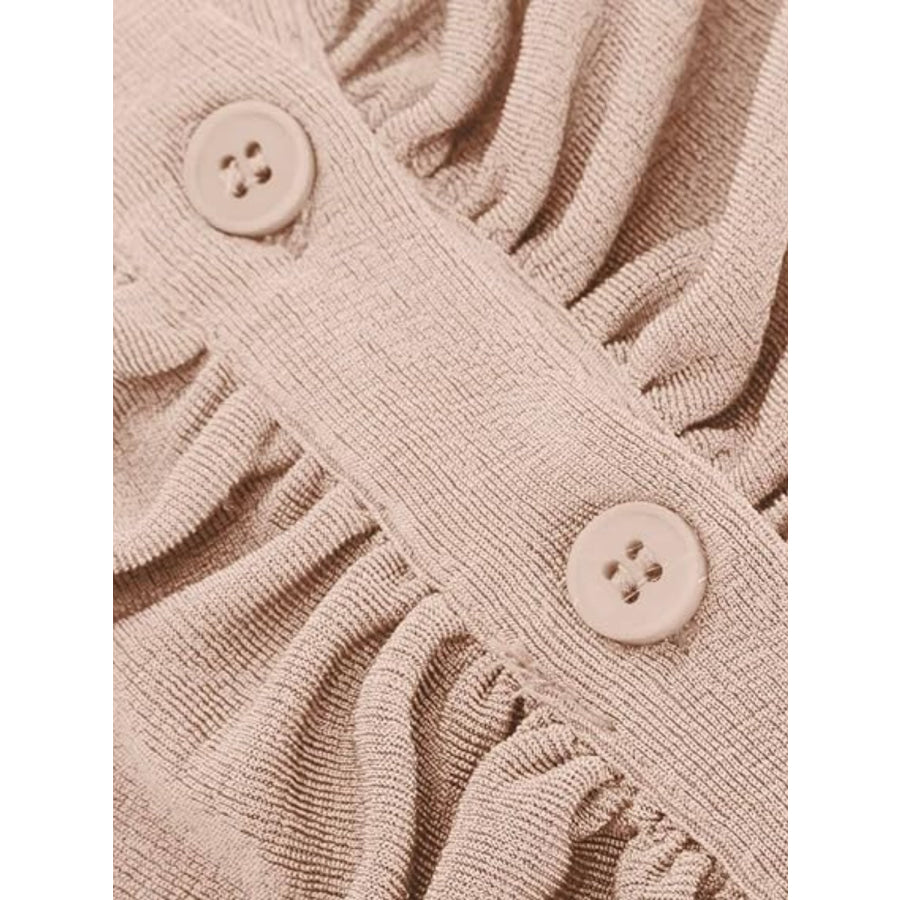 Ruched Button Up Long Sleeve T-Shirt Apparel and Accessories