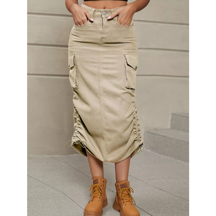 Ruched Cargo Midi Skirt Apparel and Accessories