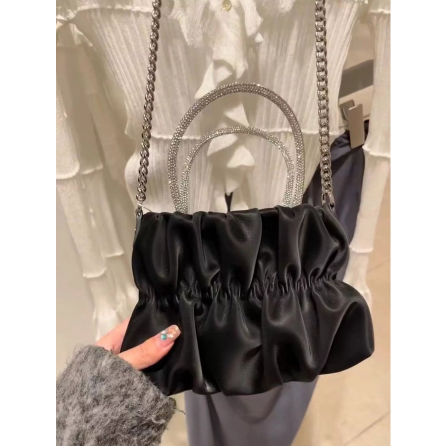 Ruched Chain Crossbody Bag Black / One Size Apparel and Accessories