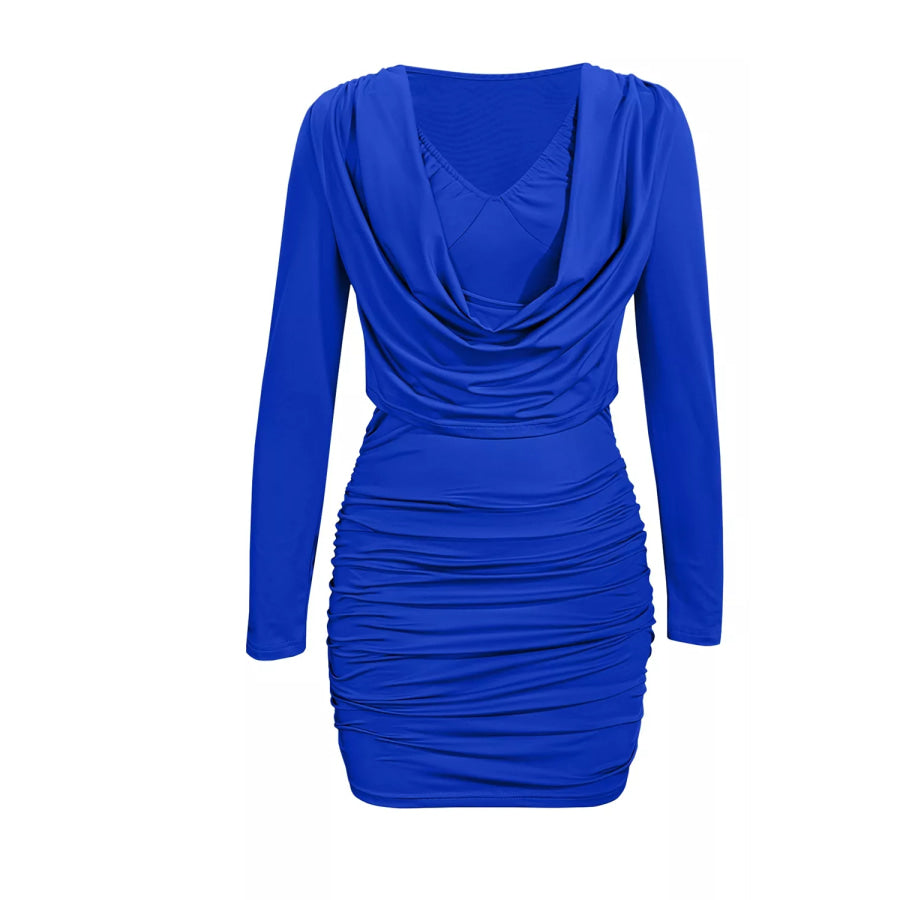 Ruched Cowl Neck Long Sleeve Mini Dress Apparel and Accessories
