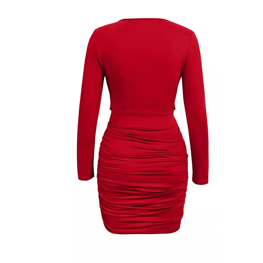 Ruched Cowl Neck Long Sleeve Mini Dress Apparel and Accessories