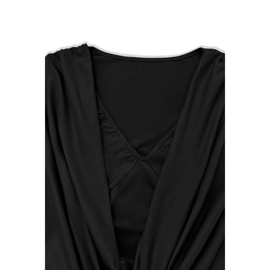 Ruched Cowl Neck Long Sleeve Mini Dress Apparel and Accessories