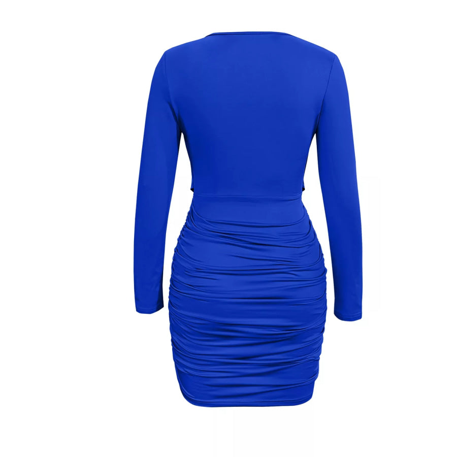Ruched Cowl Neck Long Sleeve Mini Dress Apparel and Accessories