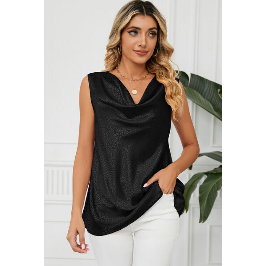 Ruched Cowl Neck Tank Black / S Apparel and Accessories