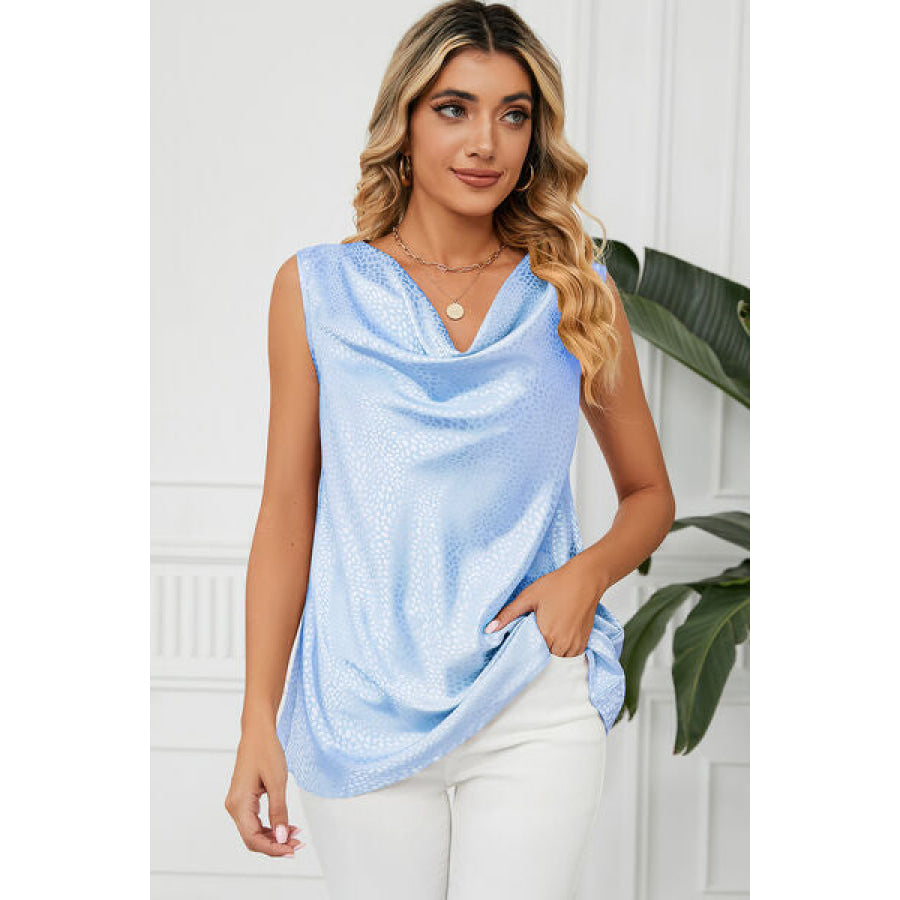 Ruched Cowl Neck Tank Misty Blue / S Apparel and Accessories