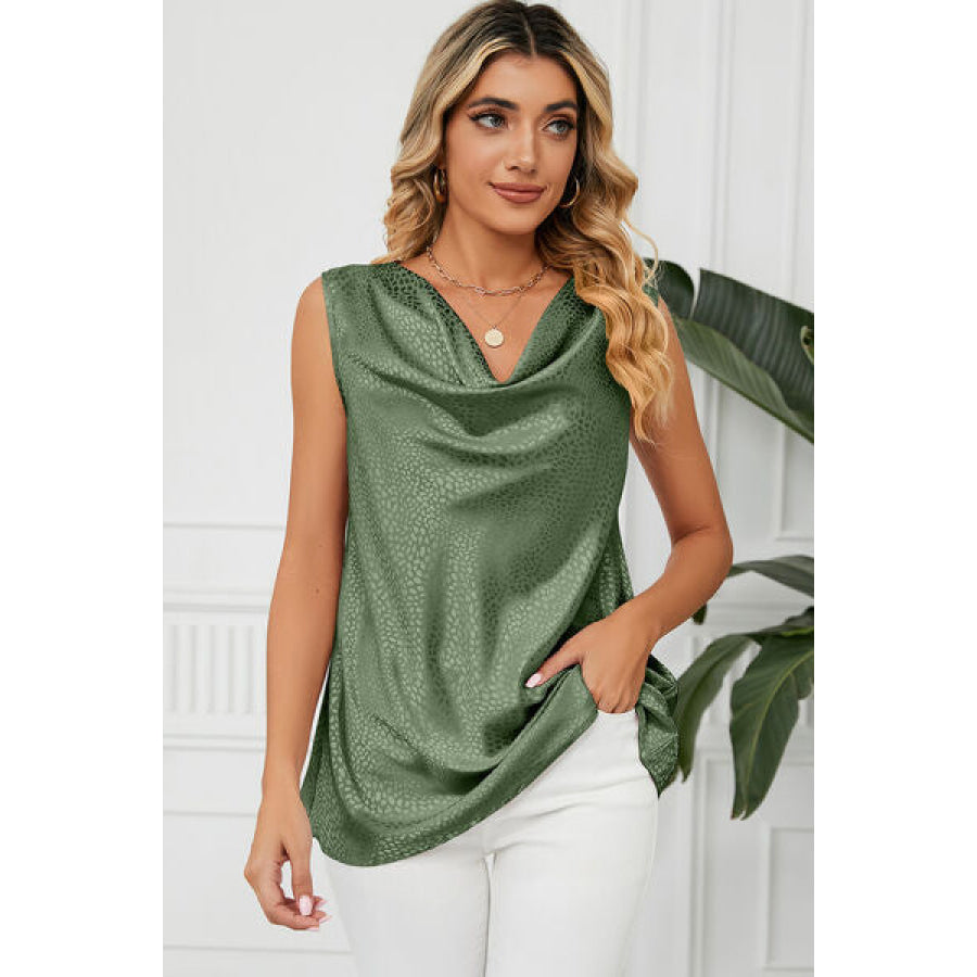 Ruched Cowl Neck Tank Moss / S Apparel and Accessories