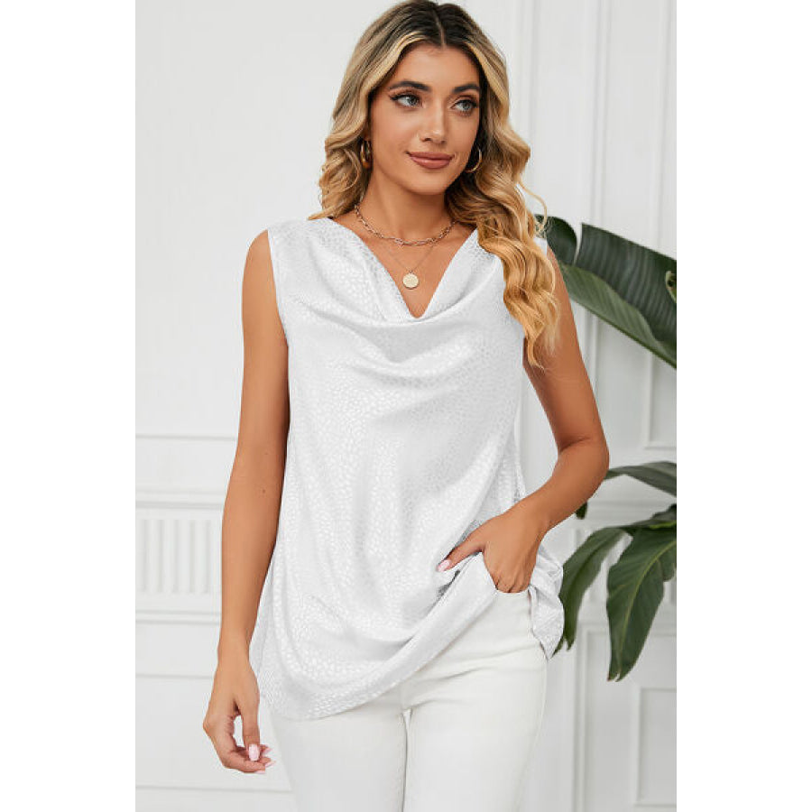 Ruched Cowl Neck Tank White / S Apparel and Accessories