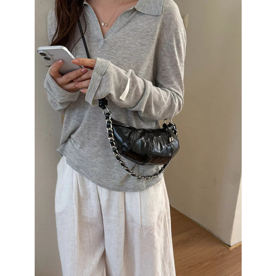 Ruched Crescent Crossbody Bag Black / onesize Apparel and Accessories