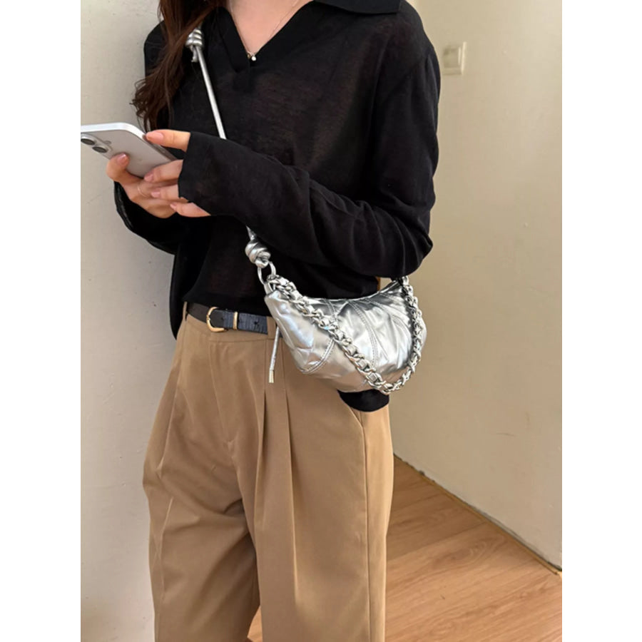 Ruched Crescent Crossbody Bag Silver / onesize Apparel and Accessories