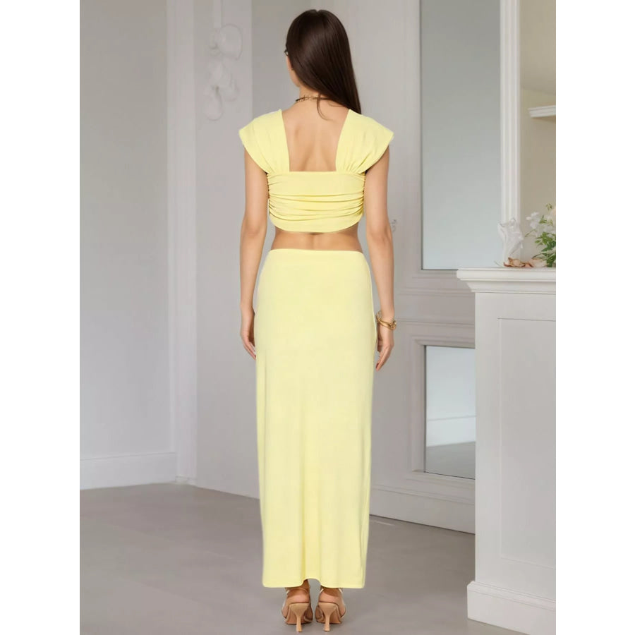 Ruched Crop Top and Maxi Skirt Set Apparel and Accessories