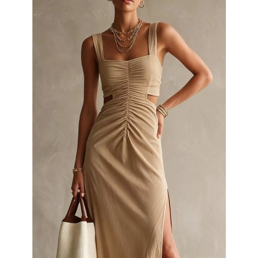 Ruched Cut-Out Midi Dress Apparel and Accessories