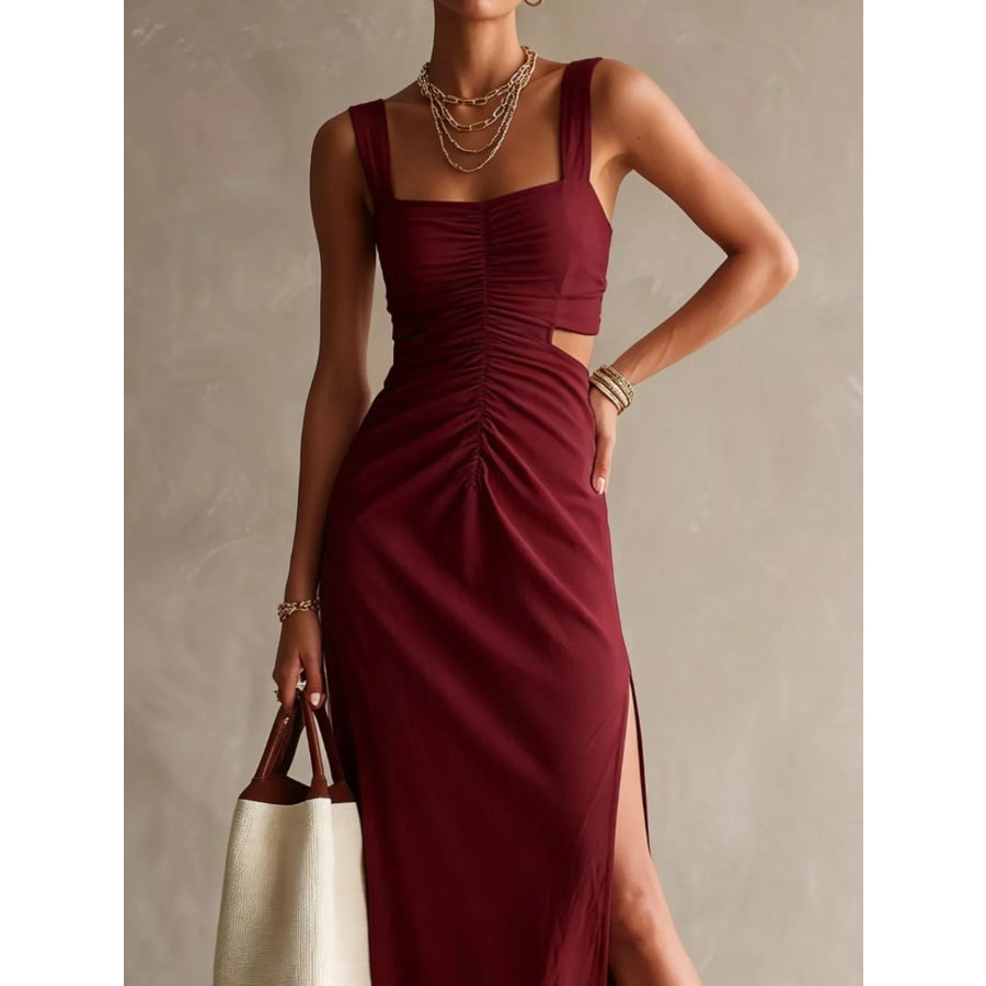 Ruched Cut-Out Midi Dress Apparel and Accessories