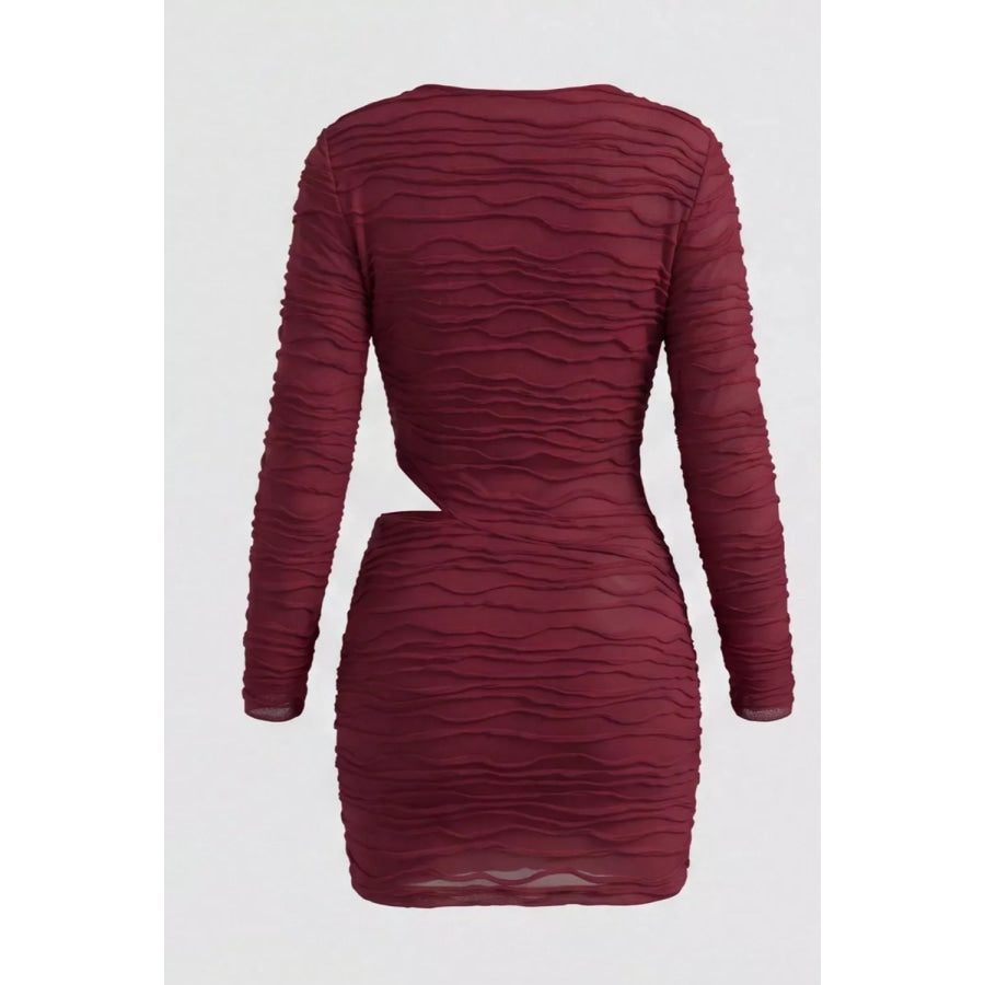 Ruched Cutout Cowl Neck Long Sleeve Mini Dress Apparel and Accessories