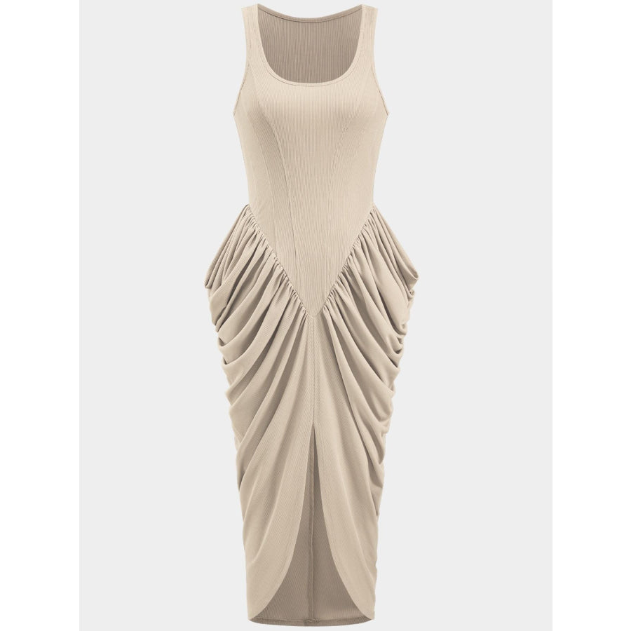 Ruched Detail Slit Midi Dress Apparel and Accessories
