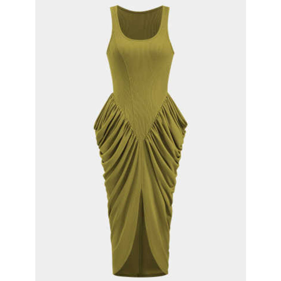 Ruched Detail Slit Midi Dress Apparel and Accessories